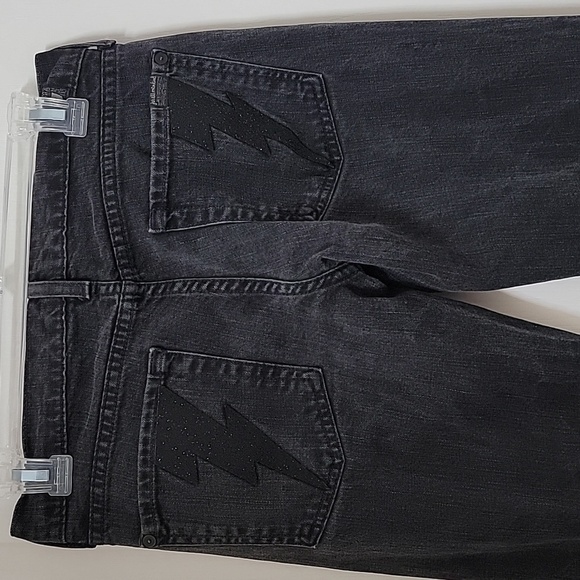 7 For All Mankind, Size 27 Washed Black Flared Jeans w/Sparkle Lightning Bolts - Picture 15 of 15